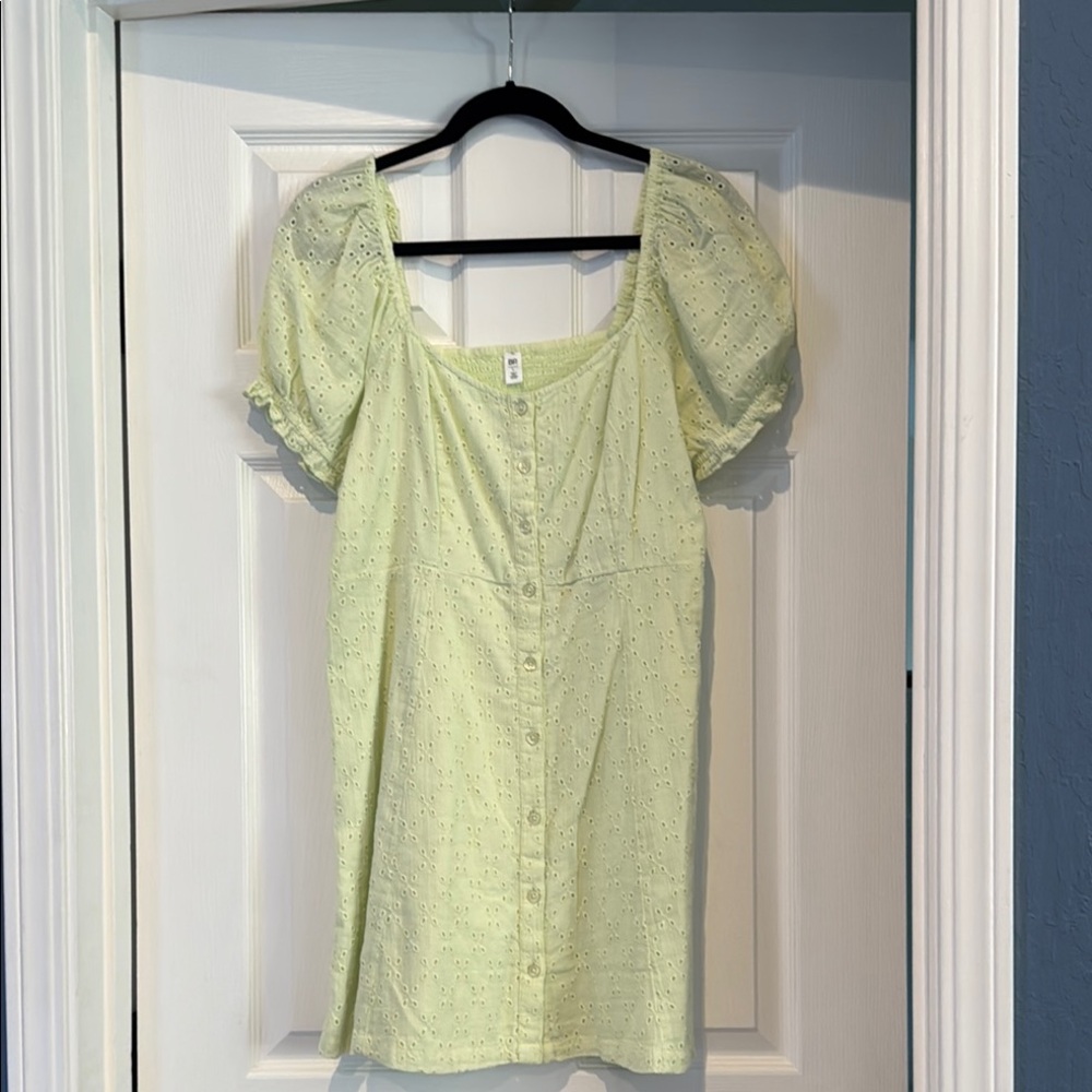 BP Green Puff Sleeve Smocked Blouse